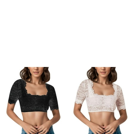 Wijhcboe 2 Pack Women Tube Top Pack 1PC Underwire Lingerie Lace Seamless Tube Top Vest Women s Elegant Dirndl Tube Top And Shorts Set Blouse Black Dirndl Blouse Lace Blouse For Oktoberfest Top for W