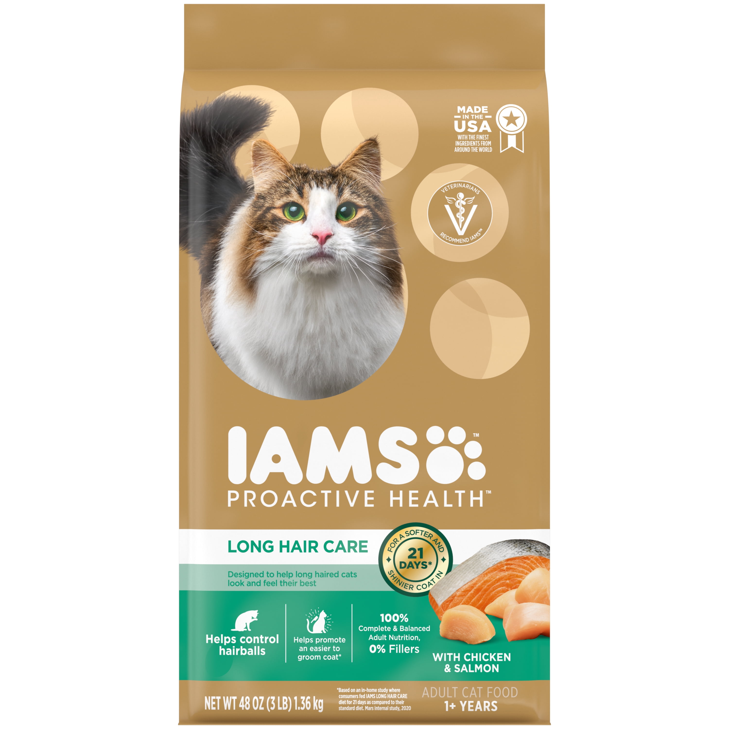 IAMS PROACTIVE HEALTH Long Hair Care Chicken Flavor Dry Food for Adult Cats, 3 lb. bag