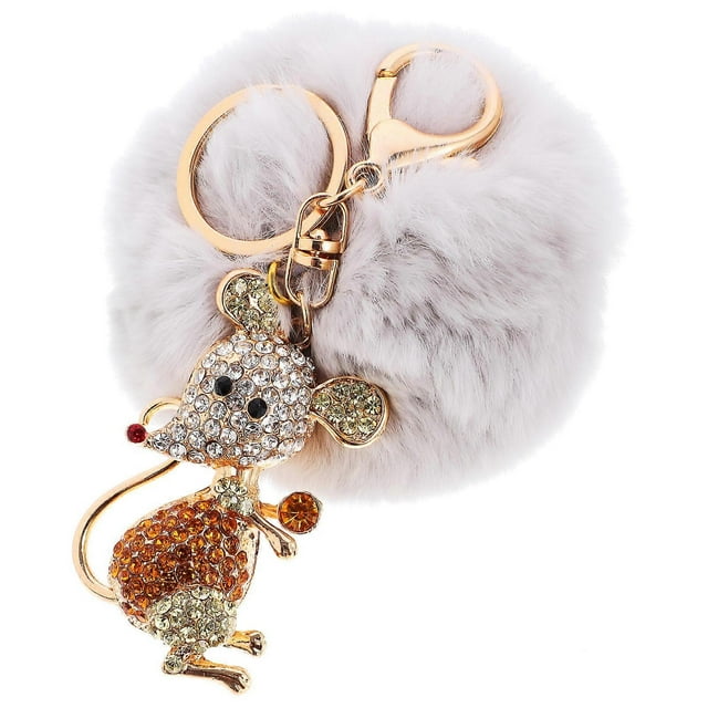 Automotive Keychains Plush Key Holder with Rhinestone Small Mouse