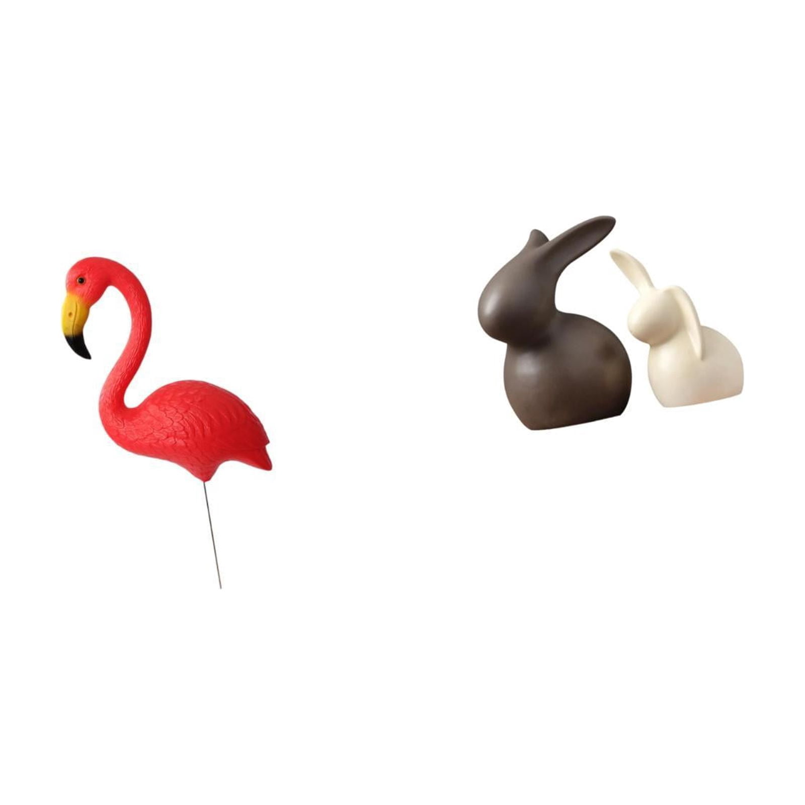 simhoa Flamingo and Bunny Garden Sculpture Set for Spring Holiday Decor Fairy Yard Art Ornament Ceramic Figurine Easter