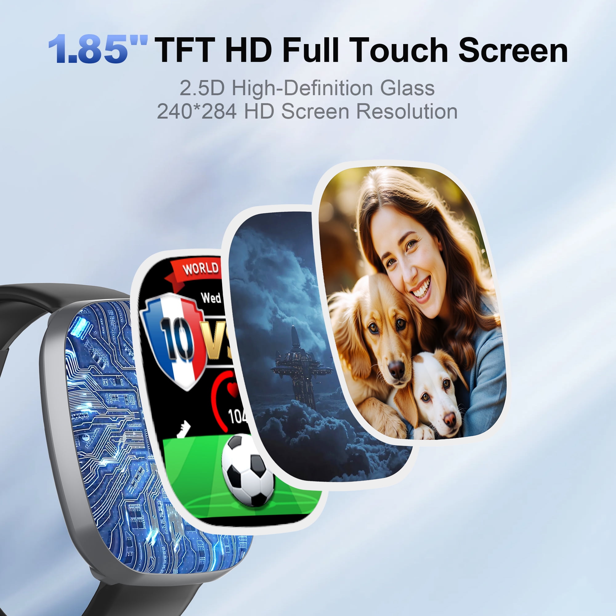 TPUFO Smart Watch Fits for iPhone and Android, 1.85-inch HD Fitness Tracker with Bluetooth Call Function, 120+ Sport Modes, IP68 Waterproof, Black