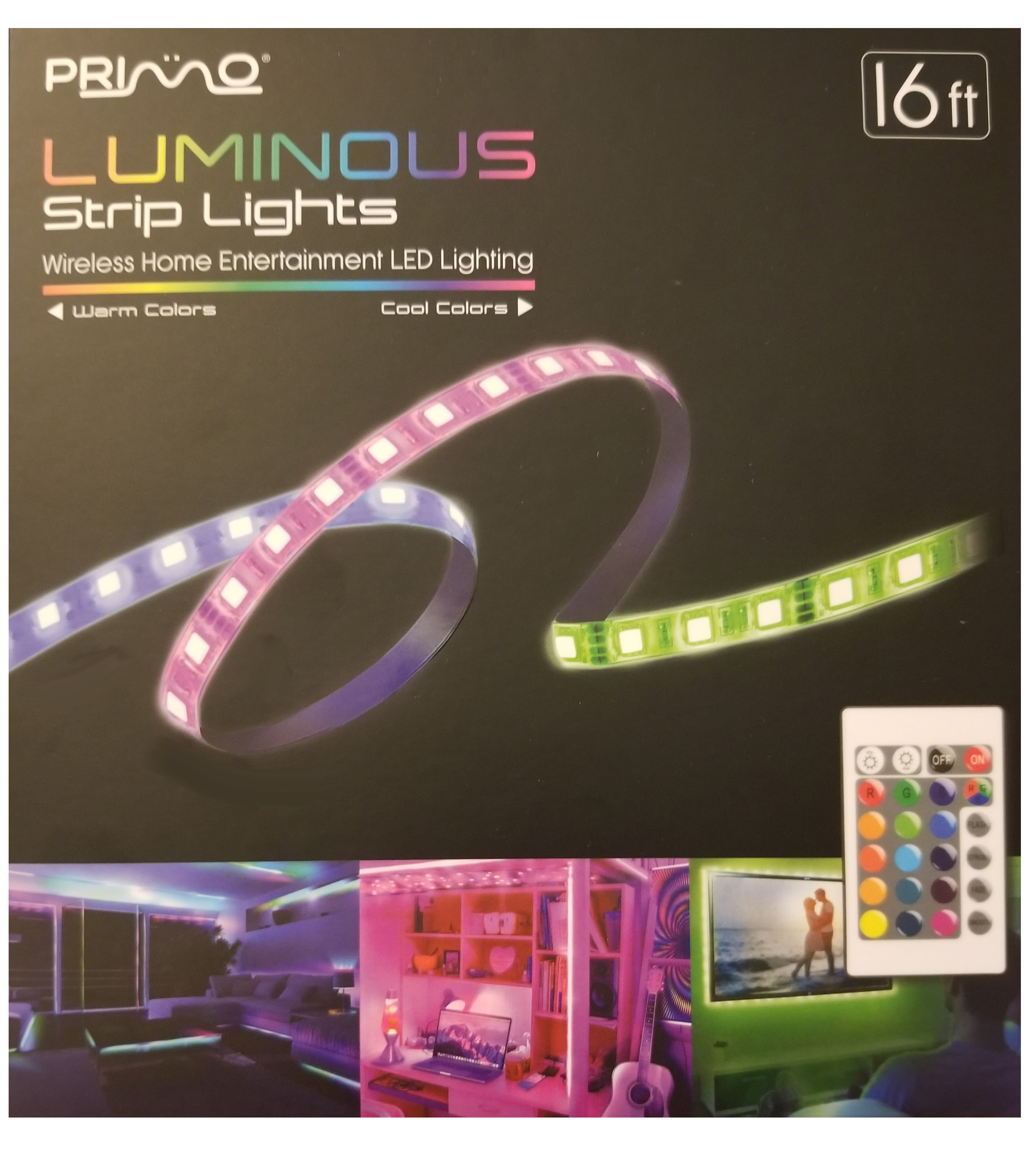 LED Luminous Strip Lights - Wireless Remote Controlled Ambient Mood Lighting for Automobile and Home Entertainment - 16ft - Walmart.com