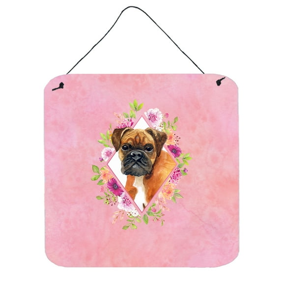 German Boxer Pink Flowers Wall or Door Hanging Prints