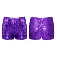thumbnail image 3 of inlzdz Kids Girls Sequins Dance Booty Shorts Jazz Hip Hop Disco Dance Costume Athletic Gym Shorts Purple 110-120/11, 3 of 7