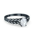 thumbnail image 2 of Solitaire Floral Accent Oval Black Tone CZ Ring 925 Sterling Silver Size 10, 2 of 3