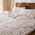 thumbnail image 6 of Rainbow Striped Duvet Cover Set Queen Size, 100% Cotton Bedding Set with Zipper Closure & 8 Corner Ties, Luxury Linen Like Bedding, Soft Breathable Comforter Cover for All Seasons, 6 of 12