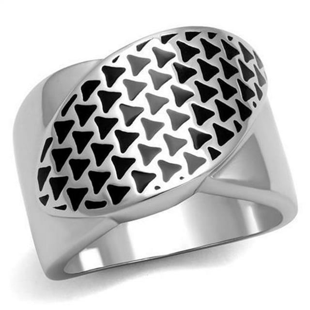 Alamode TK3010-7 Femmes Haute Poli Bague en Acier Inoxydable avec Époxy en Jet - Taille 7