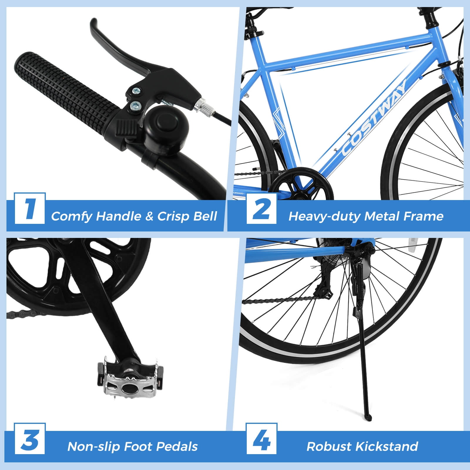 Costway 6-Speed Cycling Bike with All-terrain Rubber Wheels Dual Brakes Adjustable Saddle Blue