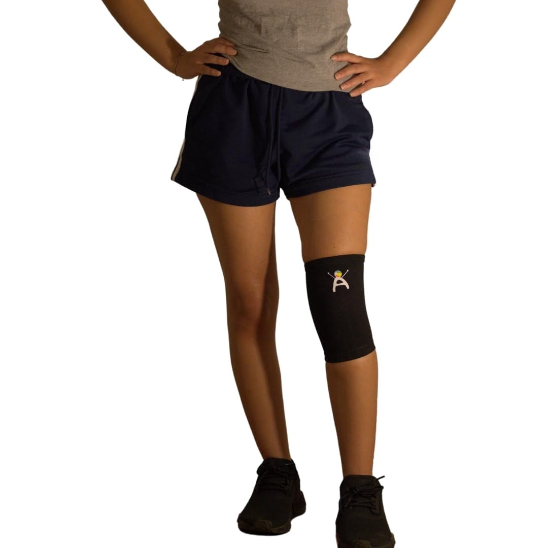 Kids Knee Brace Sleeve – Youth Knee Compression Support for Children | Knee Pain Relief & Sports Use – Boys & Girls Sizes for Basketball, Gymnastics, & Everyday Wear (1, Black, Medium)