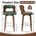 thumbnail image 3 of ClinQ 26 inch Swivel Bar Stool Set of 1, Counter Height Bar Chair with Walnut Legs and Silver Ring Footrest, Upholstered Faux Leather, Green, 3 of 6