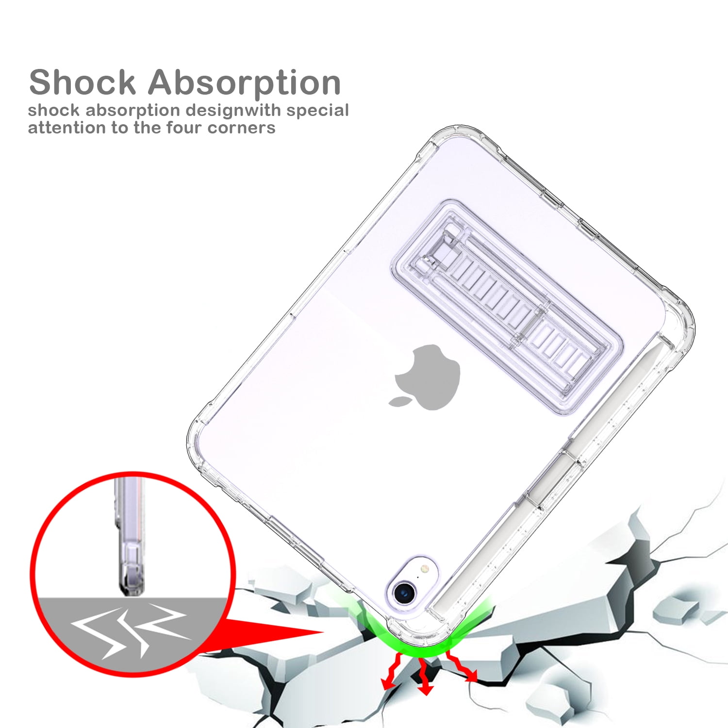 Allytech iPad mini 6 7 Case with Screen Protector,Full Body Protection Rugged Build-in Kickstand Shockproof Clear Transparent Anti-yellow Pencil Holder Back Cover Shell for Apple iPad Mini 6 8.3-Inch