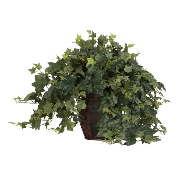 Nearly Natural Plastic 21" Puff Ivy Artificial Plant with Decorative Vase, Green
