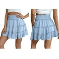 thumbnail image 4 of Womens Summer Flowy High Waist Ruffle Casual Cute Boho Beach Short Skirts Built-in Shorts Light Blue L, 4 of 8