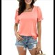 thumbnail image 2 of Tops para Mujer, Camisetas Informales de Verano con Cuello Cuadrado y Mangas con Volantes Rosa S, 2 of 7