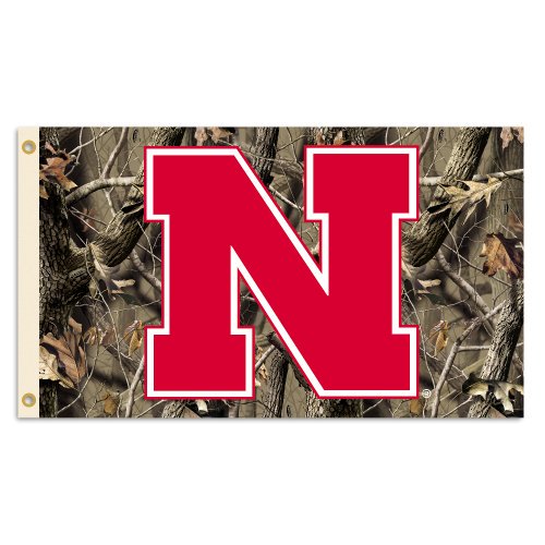 NCAA Nebraska Cornhuskers Flag with Grommets with Realtree Camo Background, 3x5-Feet