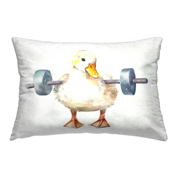 Stupell Industries Weightlifting Duck Portrait Decorative Printed Throw Pillow, 14 x 20
