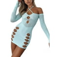 thumbnail image 5 of LiacowiWomen Ruched Cutout Mini Dress Crisscross Halter Bodycon Dress Long Sleeve Party Dresses, 5 of 9