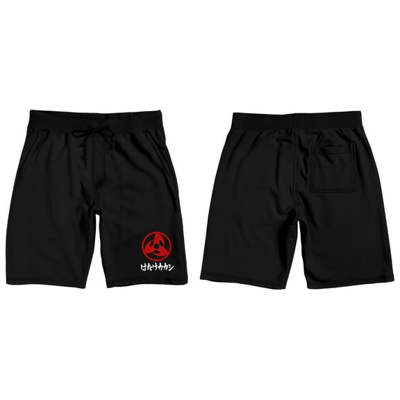 Naruto Shippuden Red Naruto Logo Men's Black Sleep Pajama Shorts-Medium