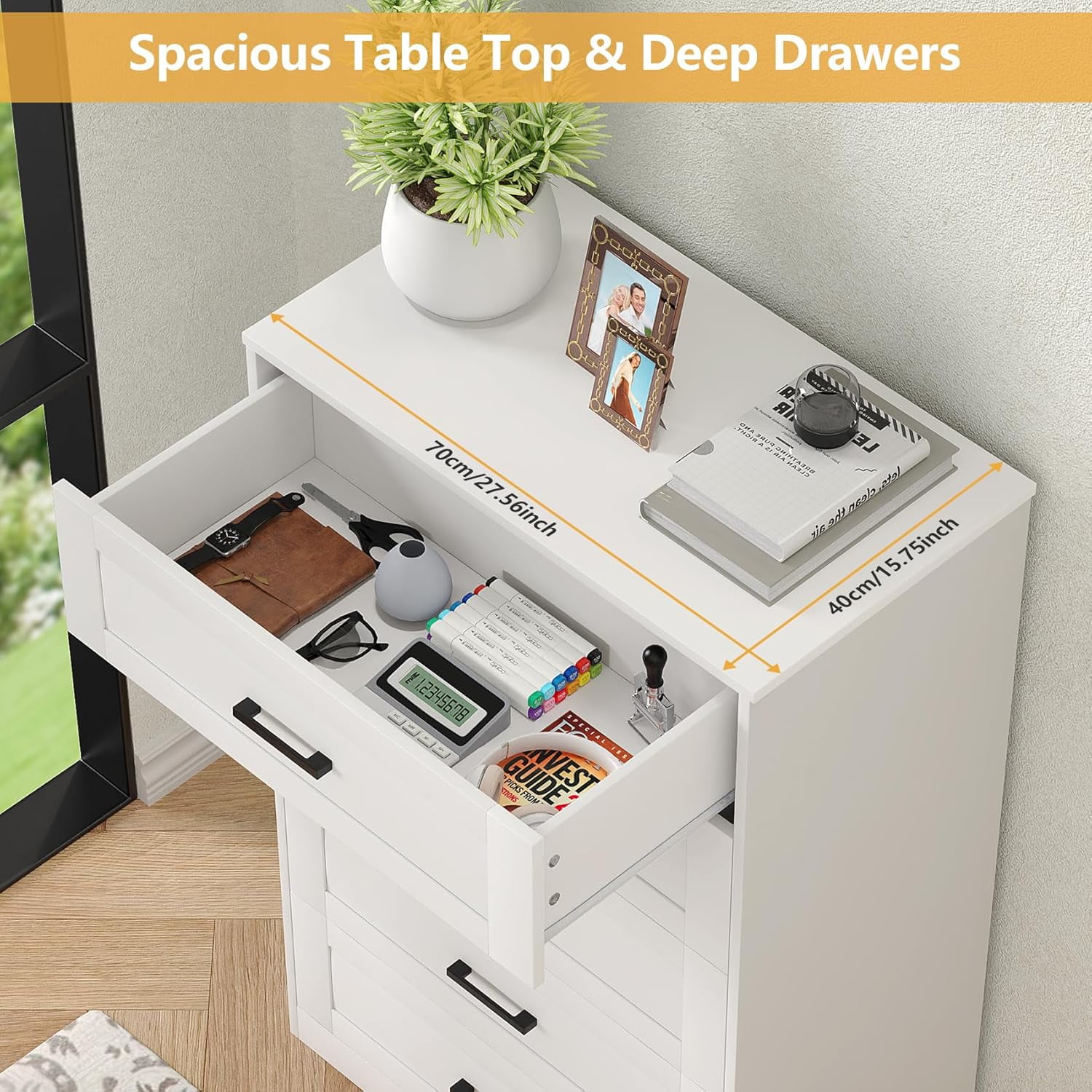 Winkalon White 5 Drawer Dresser Chest Drawers Bedroom Modern Storage Cabinet Dresser Organizer Unit Handle Living Room Closet Hallway Nursery