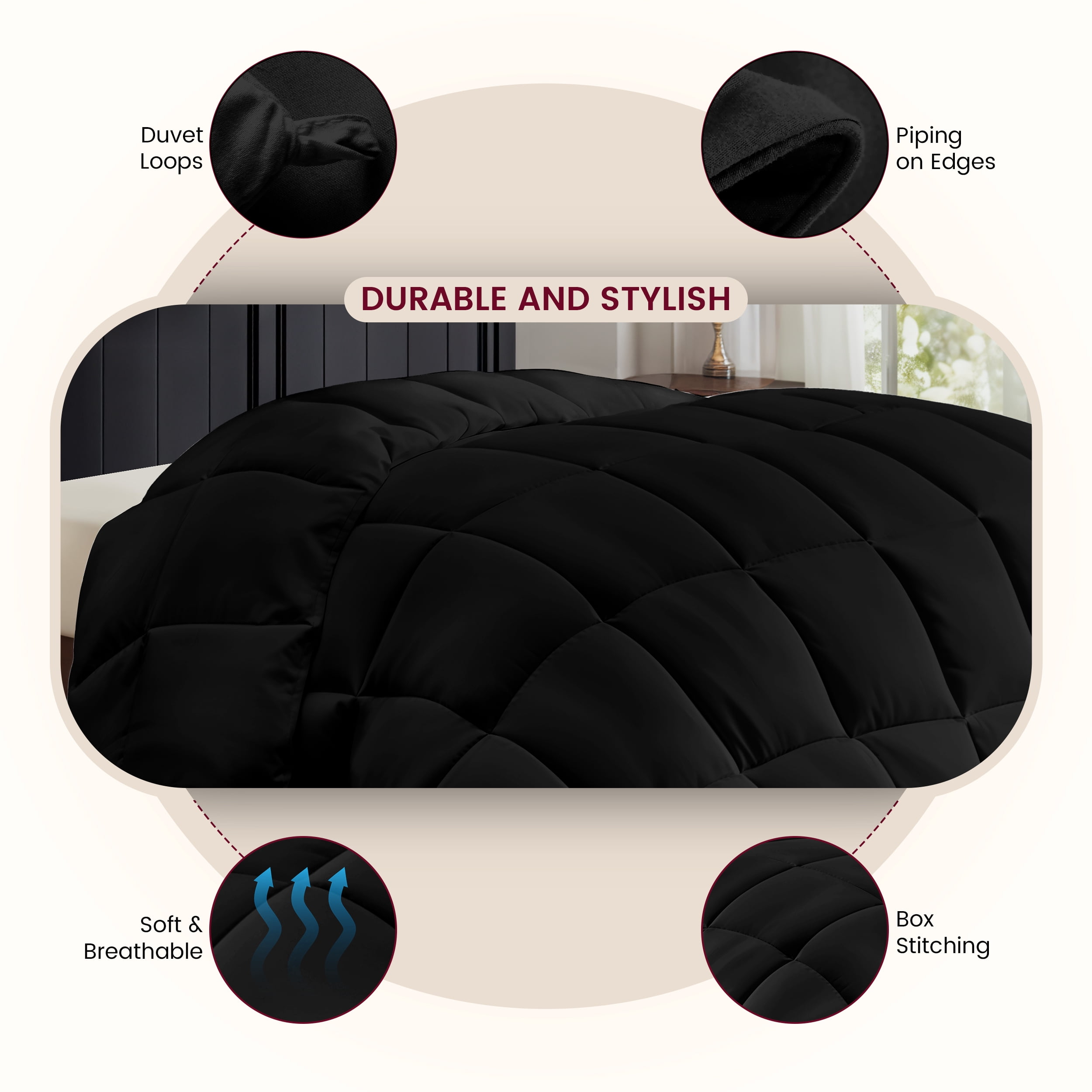 Lux Decor Collection Twin Comforter - Down Alternative Comforter & Duvet Insert - Single Comforter, Black