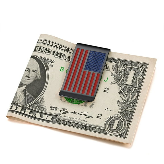 ChainsProMax Men Money Clip America Flag Stainless Steel Black Plated