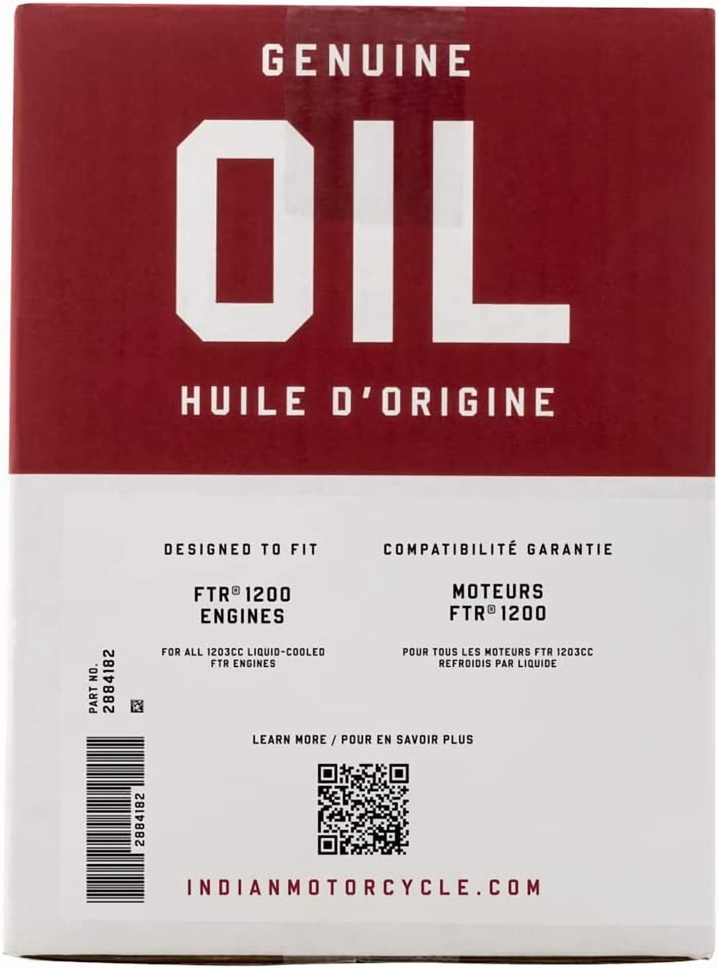 Indian Motorcycle Oil Change Kit for Specific FTR Models Including 1200, S, Rally, Sport, Carbon and More, Includes 4 Quarts 15W-60 Full Synthetic Oil, 1 Oil Filter, 2 Washers - 2884182