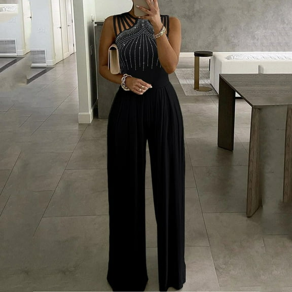 Baqcunre Ladies' Solid Sleeveless Loose Jumpsuit With Pockets Casual Jumpsuit,L,Jumpsuits For Women Casual,Womens Jumpsuit,One Piece Jumpsuit,Pants For Women,Womens Clothes,Black