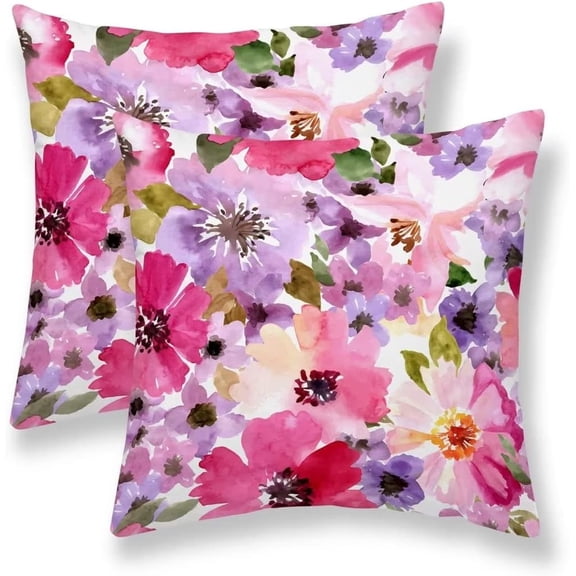 Spring Floral Pillow Cover 20x20 Set of 2, Spring Colorful Flowers Decorative Throw Pillow Covers Summer Farmhouse Linen Cushion Cases for Home Sofa Outdoor Decor