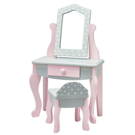 Olivia's Little World - Polka Dots Princess 18 Inch Doll Vanity Table and Stool Set, Grey