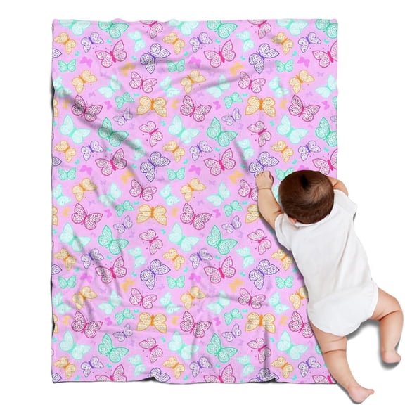 Pink Butterfly Pattern Blanket,Comfortable Soft Flannel Throw Blanket,All Season,Warm Lightweight Blankets for Sofa Bed Couch Living Room Chair,30"x40"