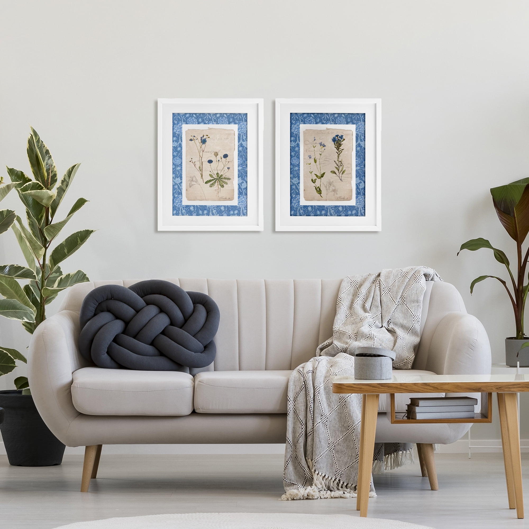 Stupell Industries Blue Botanical Herbs 2 Piece White Framed Print Under Glass Set, design by Livi Finn