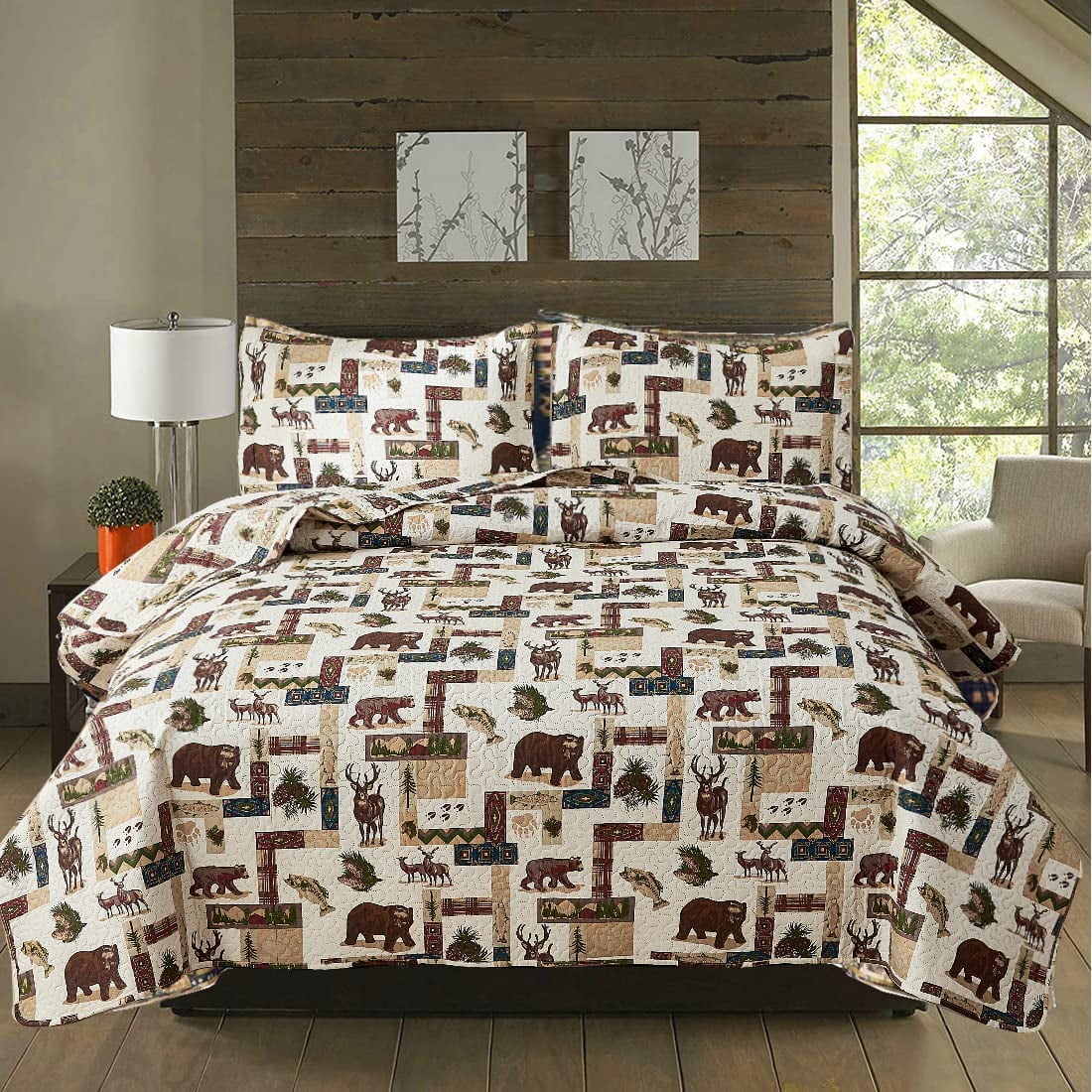 ARL HOME Rustic Bedding King Size Quilt Set Lodge Cabin Bedding Bear