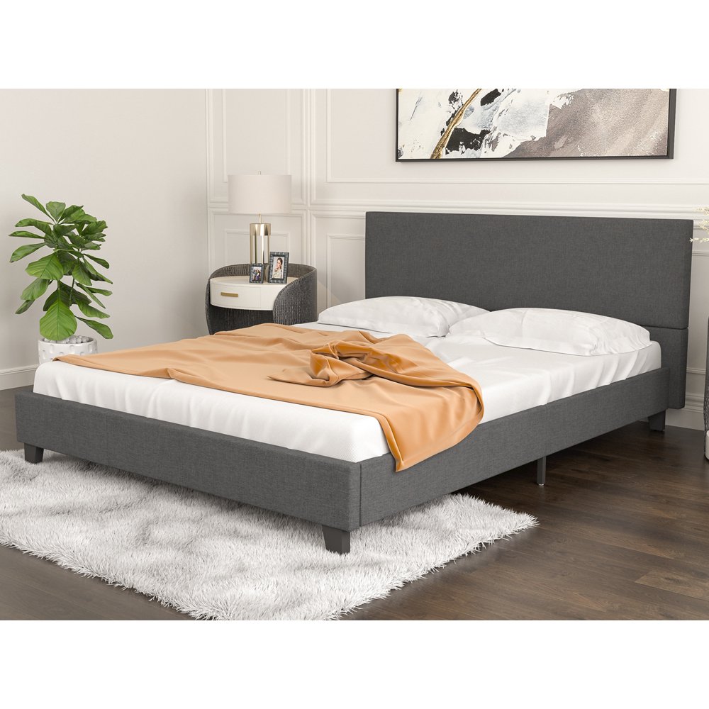 Mecor Upholstered Linen Platform Queen Size Bed Metal Frame with
