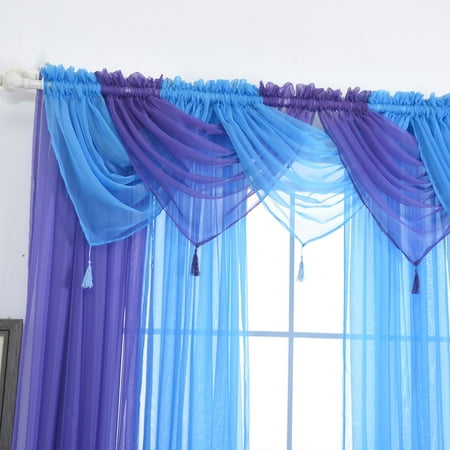 1pcs Voile Curtains Solid Sheer Curtain Scarf Drapes Rod