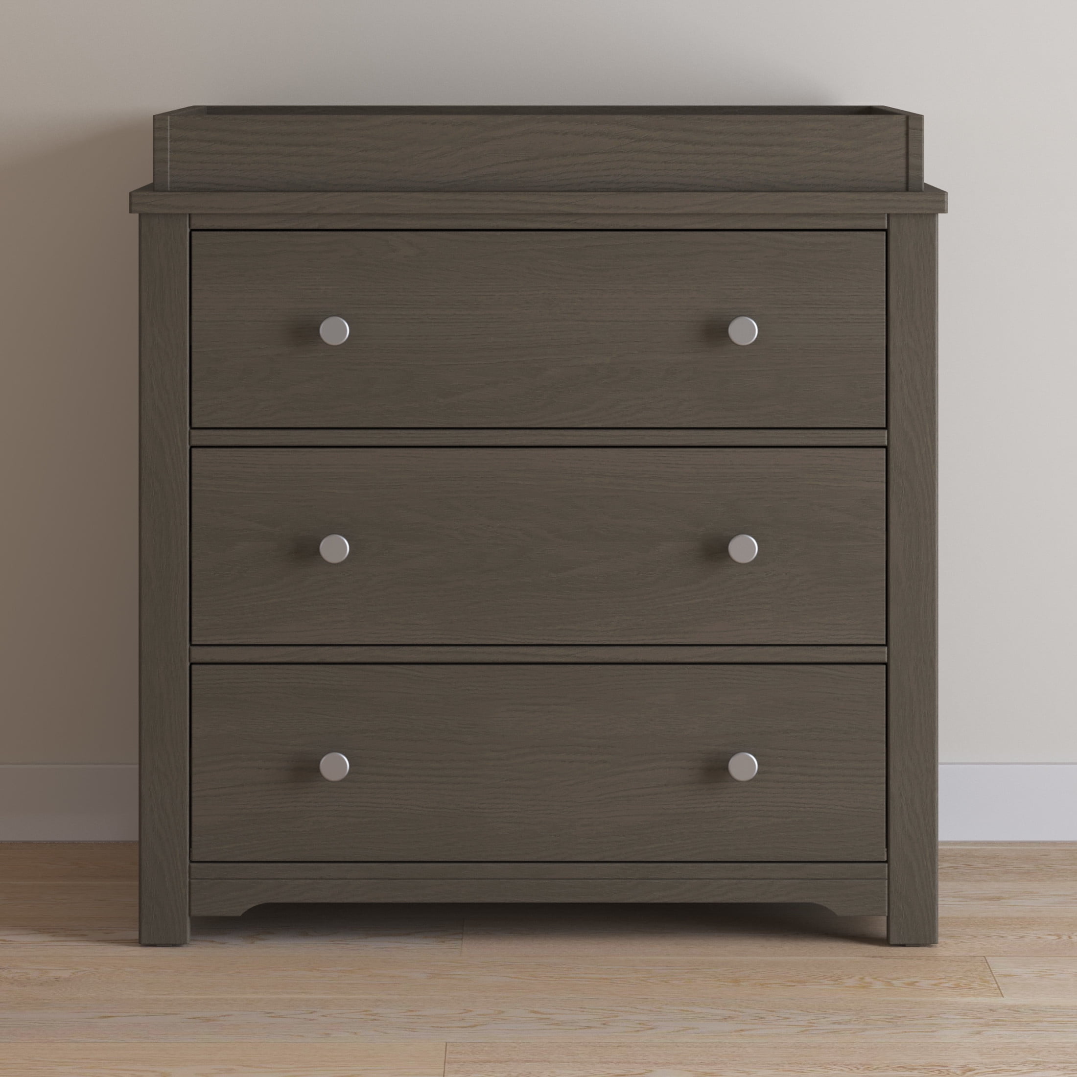 Child Craft Harmony 38" Interlocking 3-Drawer Dresser with Changing Table Topper, Anti-Tip Kit, Dapper Gray