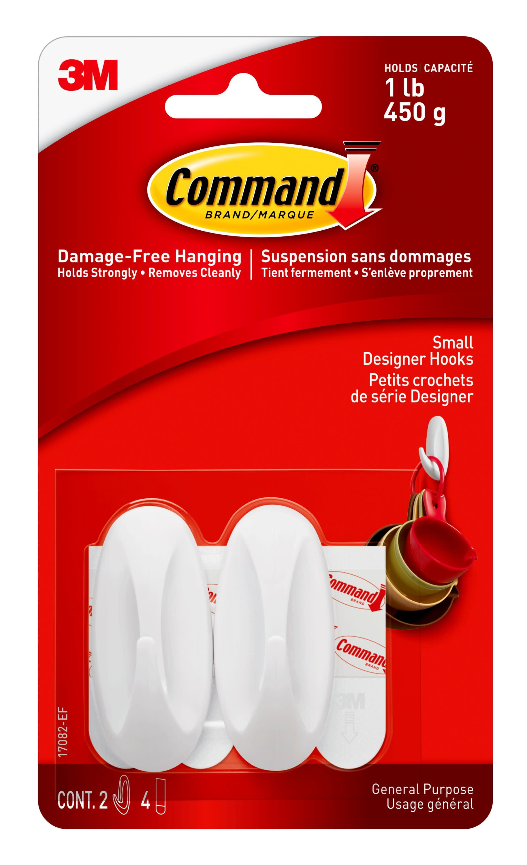 Command Designer Hook, White, Small, 2 Wall Hooks