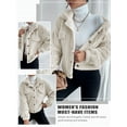 thumbnail image 6 of Xuanfei Women Button Down Long Sleeve Lapel Collar Solid Color Thick Fleece Outwear, 6 of 7