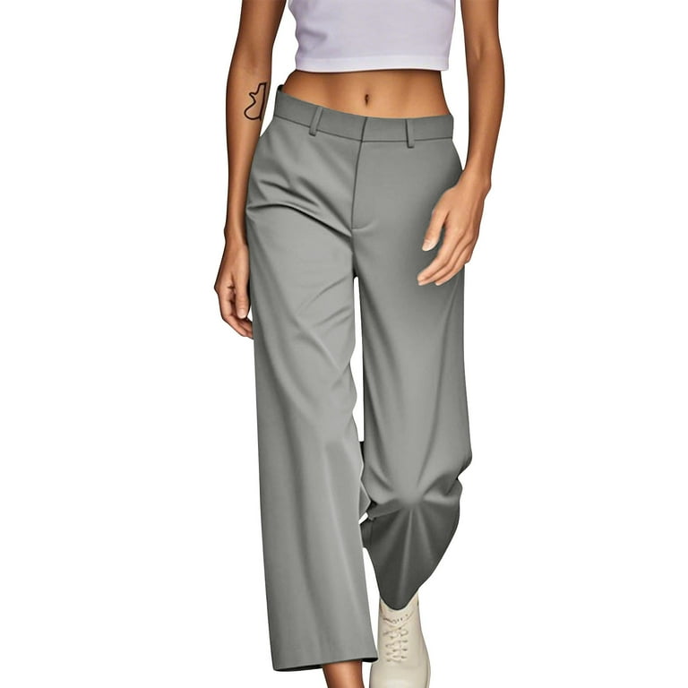 straight leg cigarette trousers WQQZJJ Women's Dress Pants with Pockets Baggy Solid Chinos Pants Casual Straight  Leg Cigarette Trousers Size S-2XL