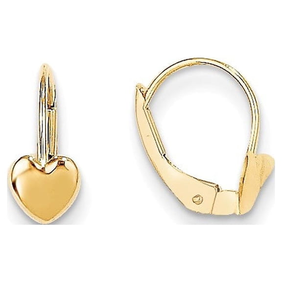 14k Yellow Gold Heart Leverback Earrings - .6 Grams - Measures 12x5mm Wide