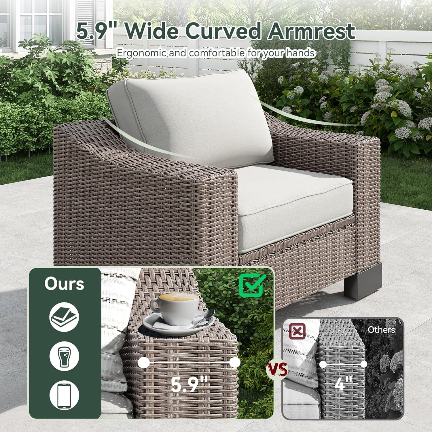 8 Pieces Outdoor Patio Furniture Sets with Ottman, Manual Weaving Wicker for Backyard Patio Garden