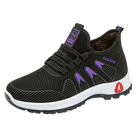 

Luiyenes Fashion Autumn And Winter Women Sports Shoes Flat Non Slip Short Plush Warm And Comfortable Elastic Band Slip On
