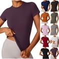 thumbnail image 4 of Women Short Sleeve Shirts Crewneck Slim Fitted T Shirt Summer Tops Casual Fashion Basic Tee Stretch Lightweight Comfy Blouse, 4 of 5
