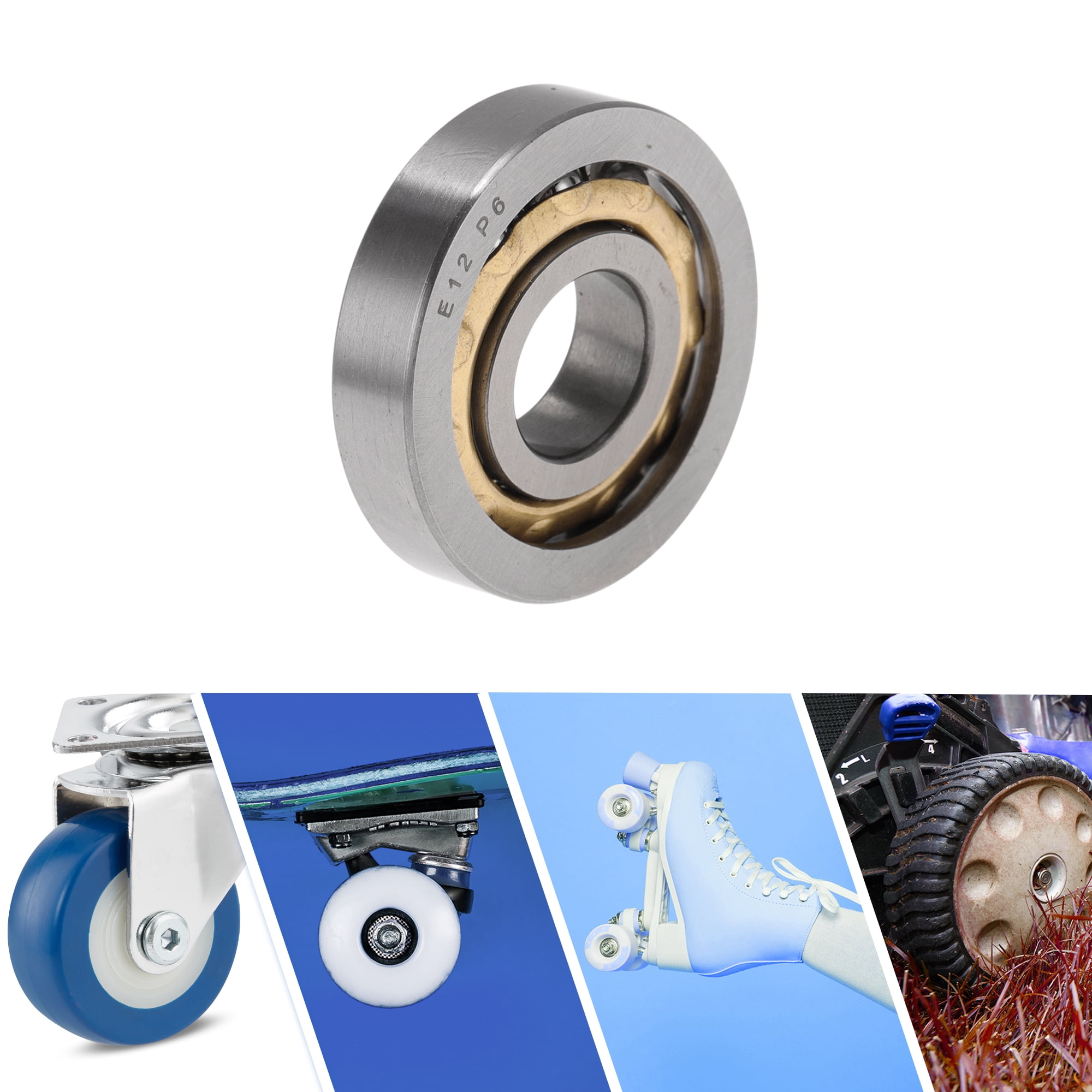 Unique Bargains E12 Deep Groove Ball Bearings 12x32x7mm P6 Open Type Lubricated Bearings 1 Pc Car Scooter Skateboard Wheel Universal Silver Tone Gold Tone