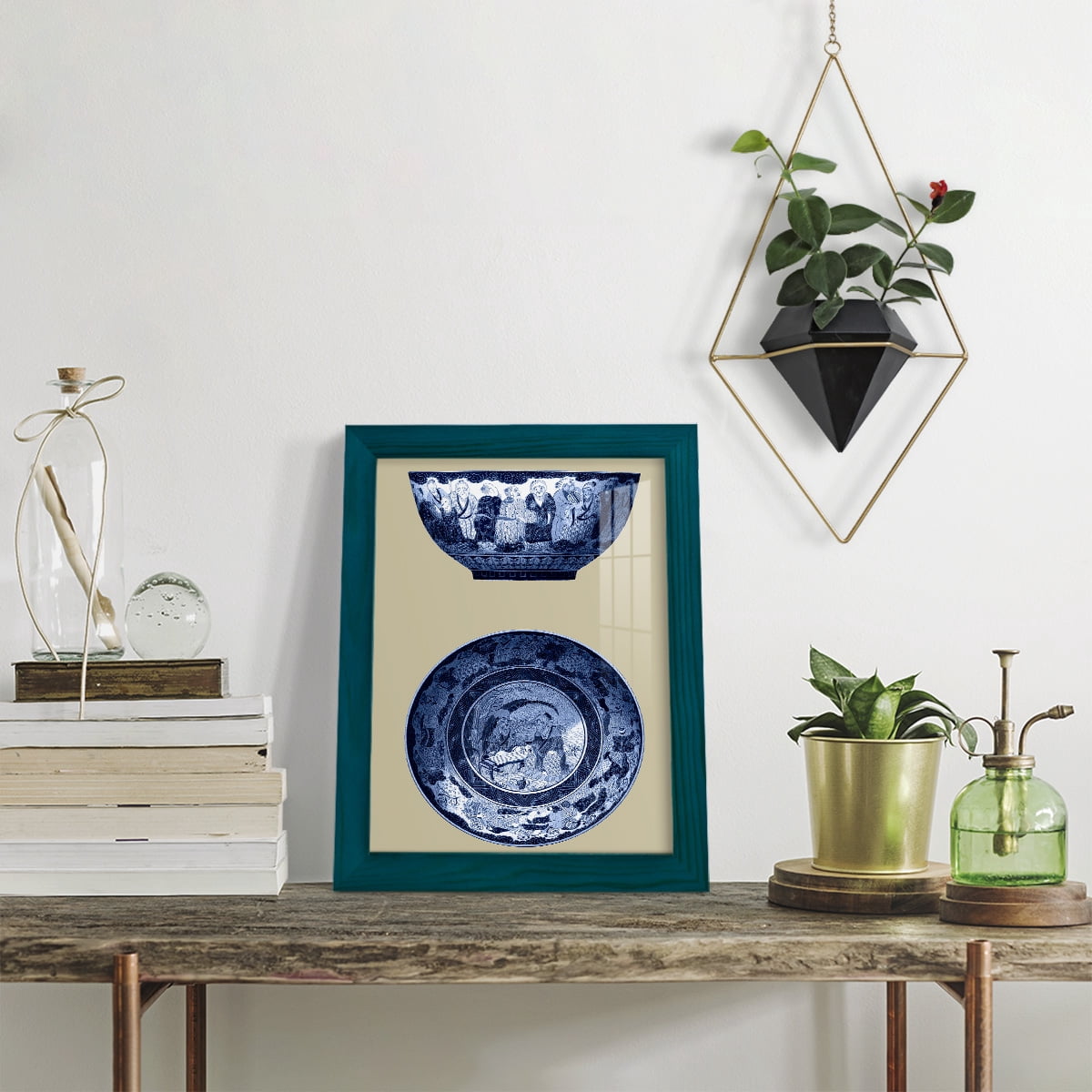Porcelain in Blue and White II -Framed Print w/glass-Ocean Blue