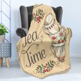 thumbnail image 4 of Tea Soft Flannel Fleece Throw Blanket, Ornamental Coffee Tea Cups with Flowers Berries Swirl Leaf Ceramics, Cozy Plush for Indoor and Outdoor Use, 70" x 90", Vermilion Champagne, by Ambesonne, 4 of 5
