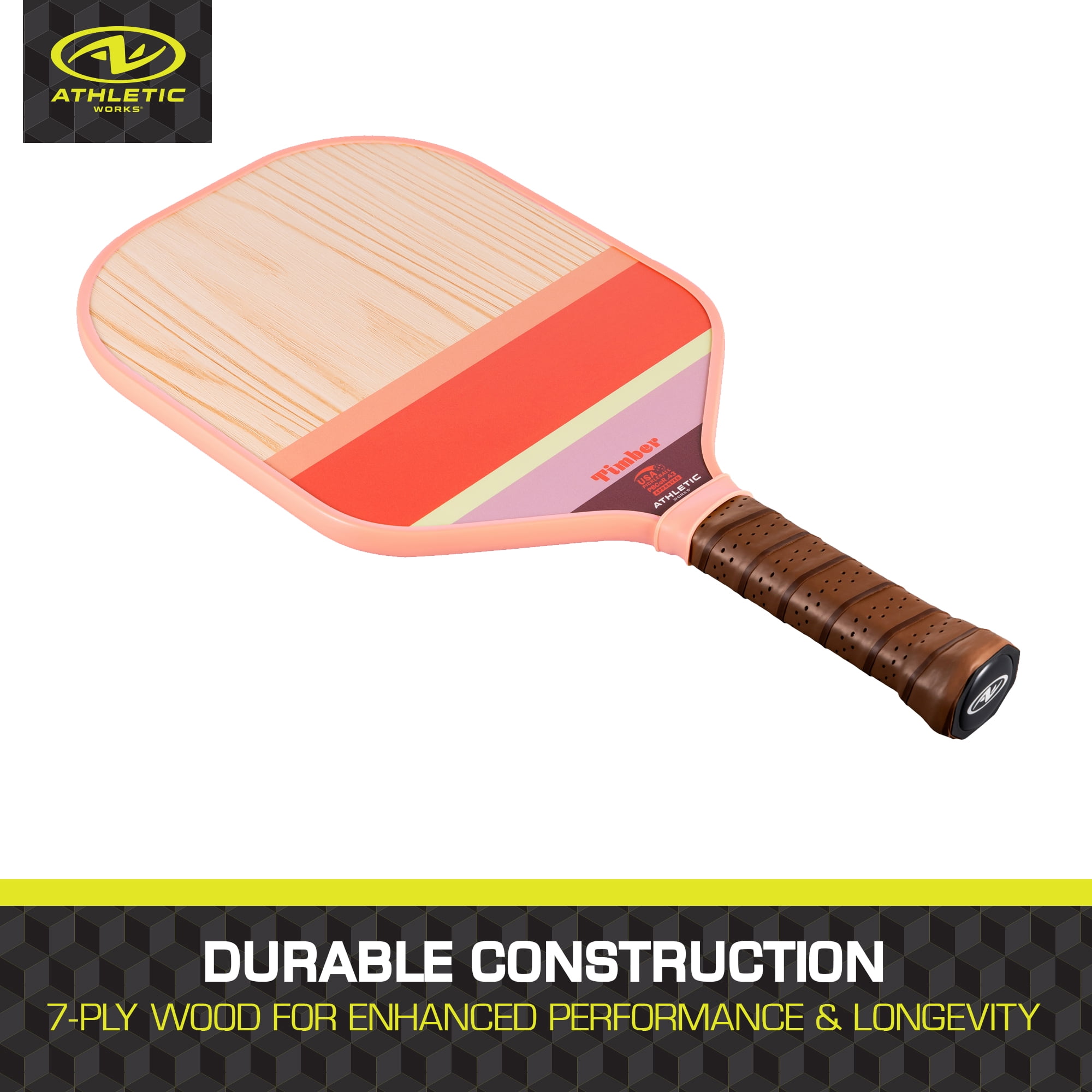 Athletic Works Timber Wooden Pickleball Paddle, Orange