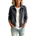 thumbnail image 2 of PiGOGI Women's Fall Winter Solid Zip Pocket Denim Jacket Long Sleeve for Fitness Yoga Sports Casual Black L, 2 of 7