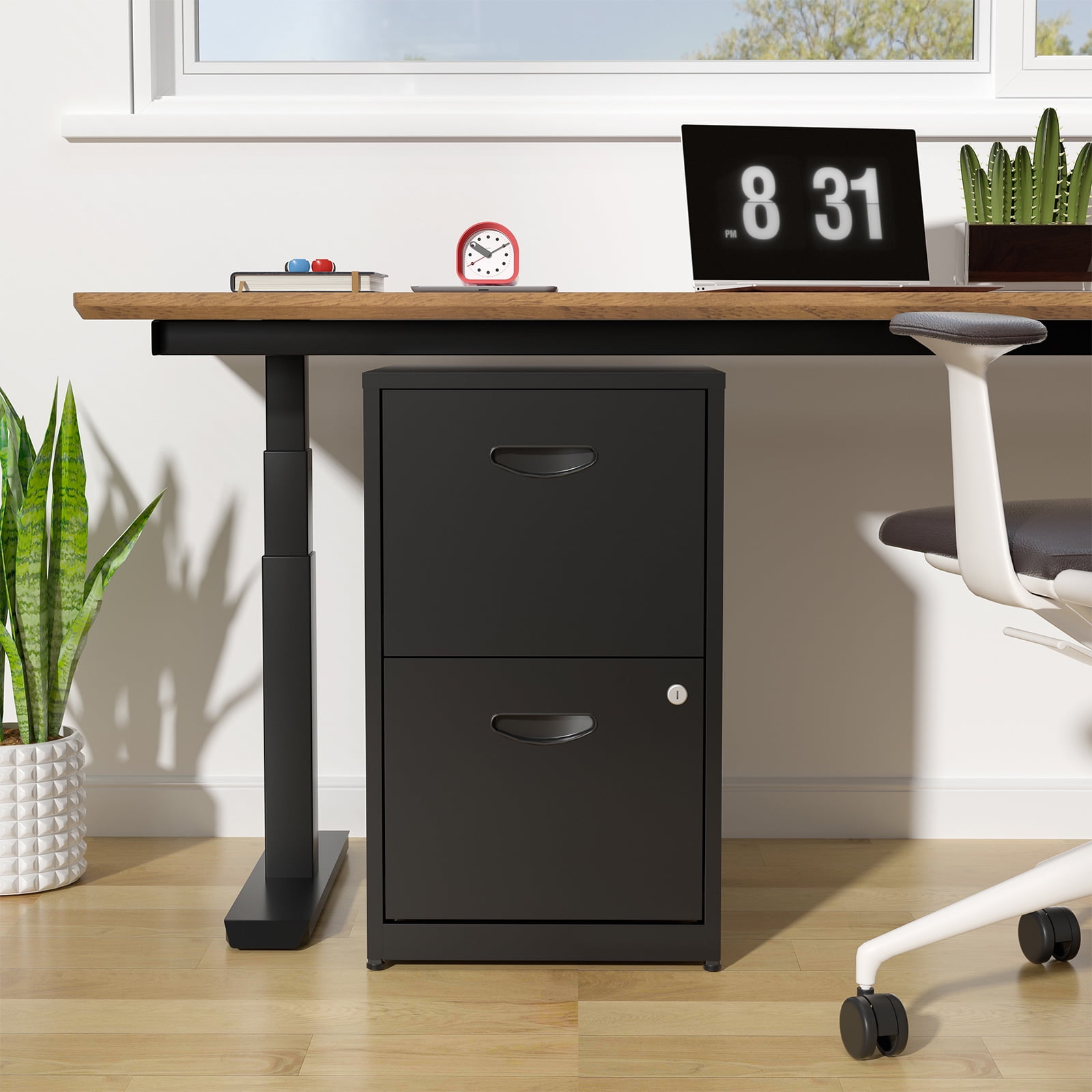 Polup File Cabinet, Freestanding Storage Organizer, Metal 2-Drawer,  Letter Size, Black