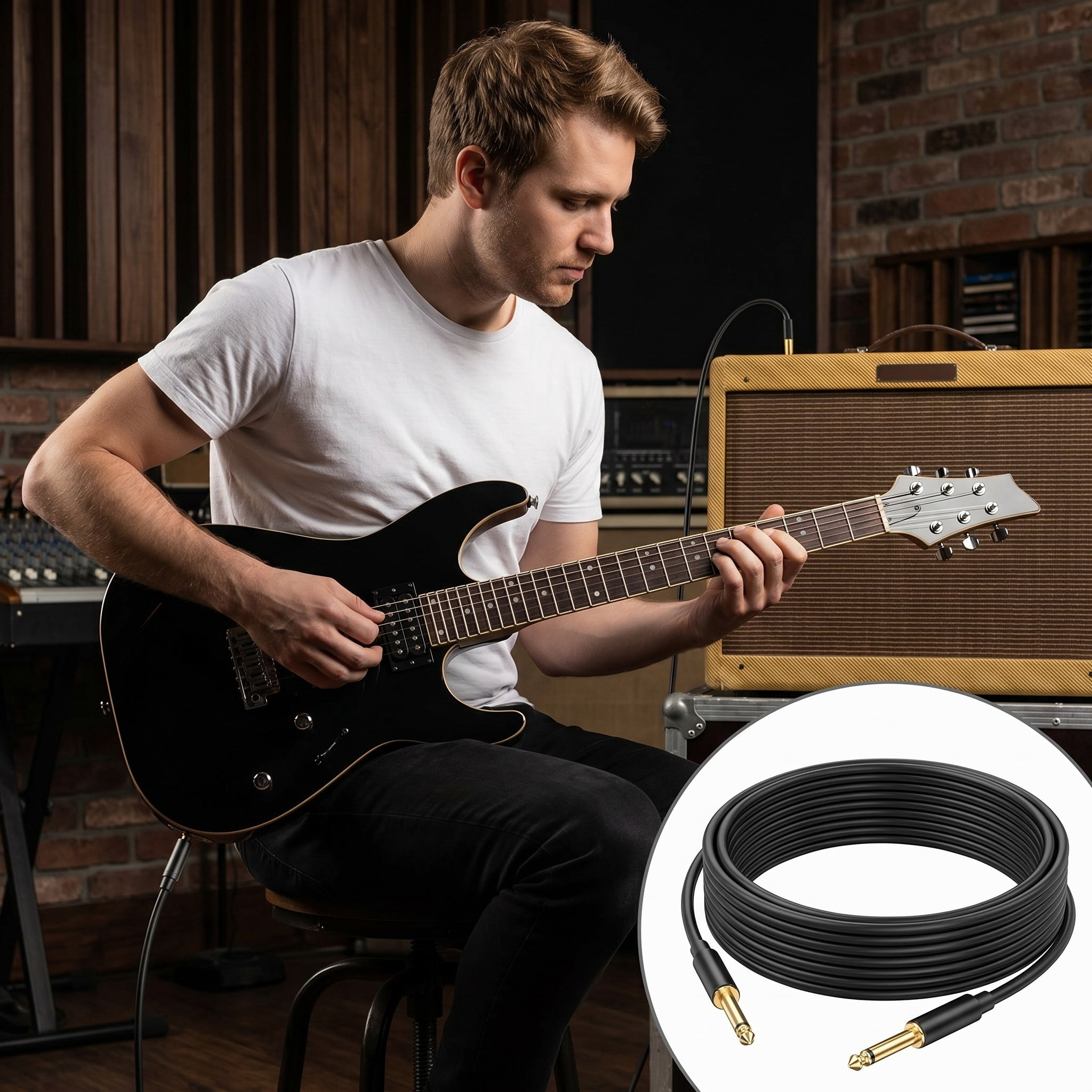 Stcellnmex 10 Pack 10 Ft Guitar Cable 1 4 Inch Straight To Straight Stereo Audio Cord Black Instrument Cable For Guitar Bass Keyboard Amplifier