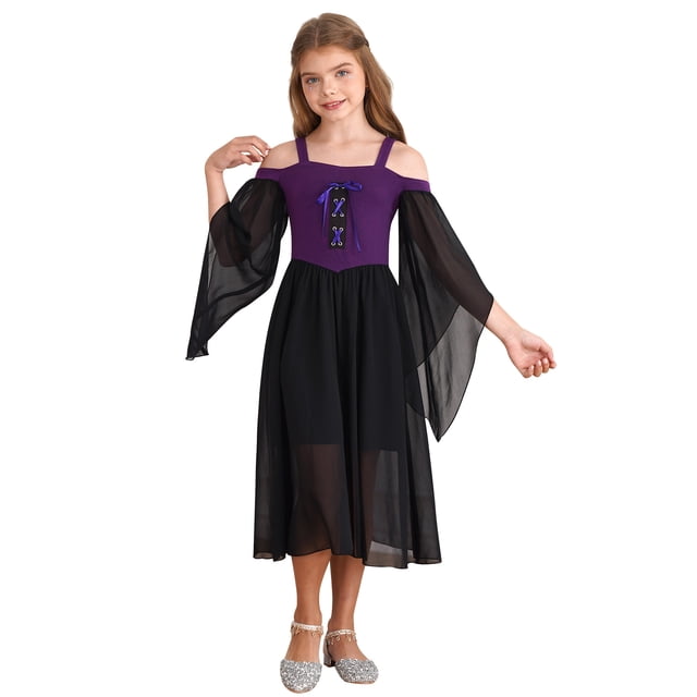 YiZYiF Robe Princesse Gothique Médiévale pour Filles Enfants Robe Corset Médiévale Renaissance Victorienne Robe de Bal Costume d'Halloween Violet 14
